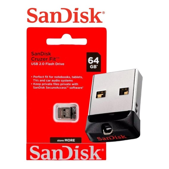 Pendrive Sandisk Cruzer Fit 64gb Original 2.0 Preto Original