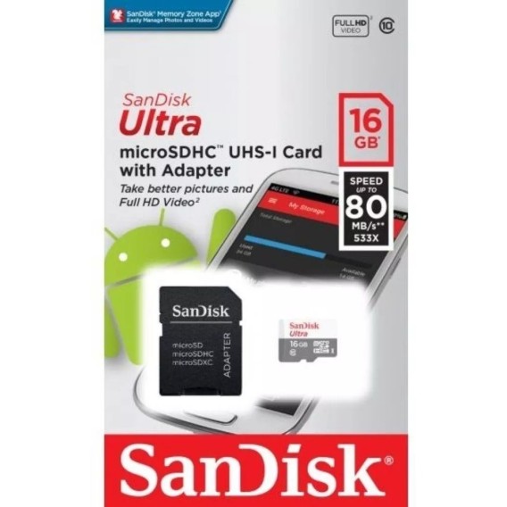 Cartão Memória 16gb Micro Sd Ultra 80mbs Sandisk 